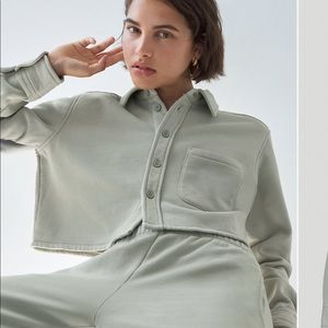 Aritzia Cozy Fleece Boyfriend Cropped Button-Up and matching sweat pants
